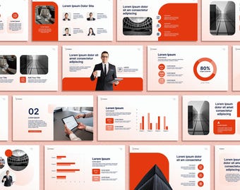 Moderne Rote Powerpoint Vorlage, 80 Slide Minimalistische Business Präsentation auf Canva