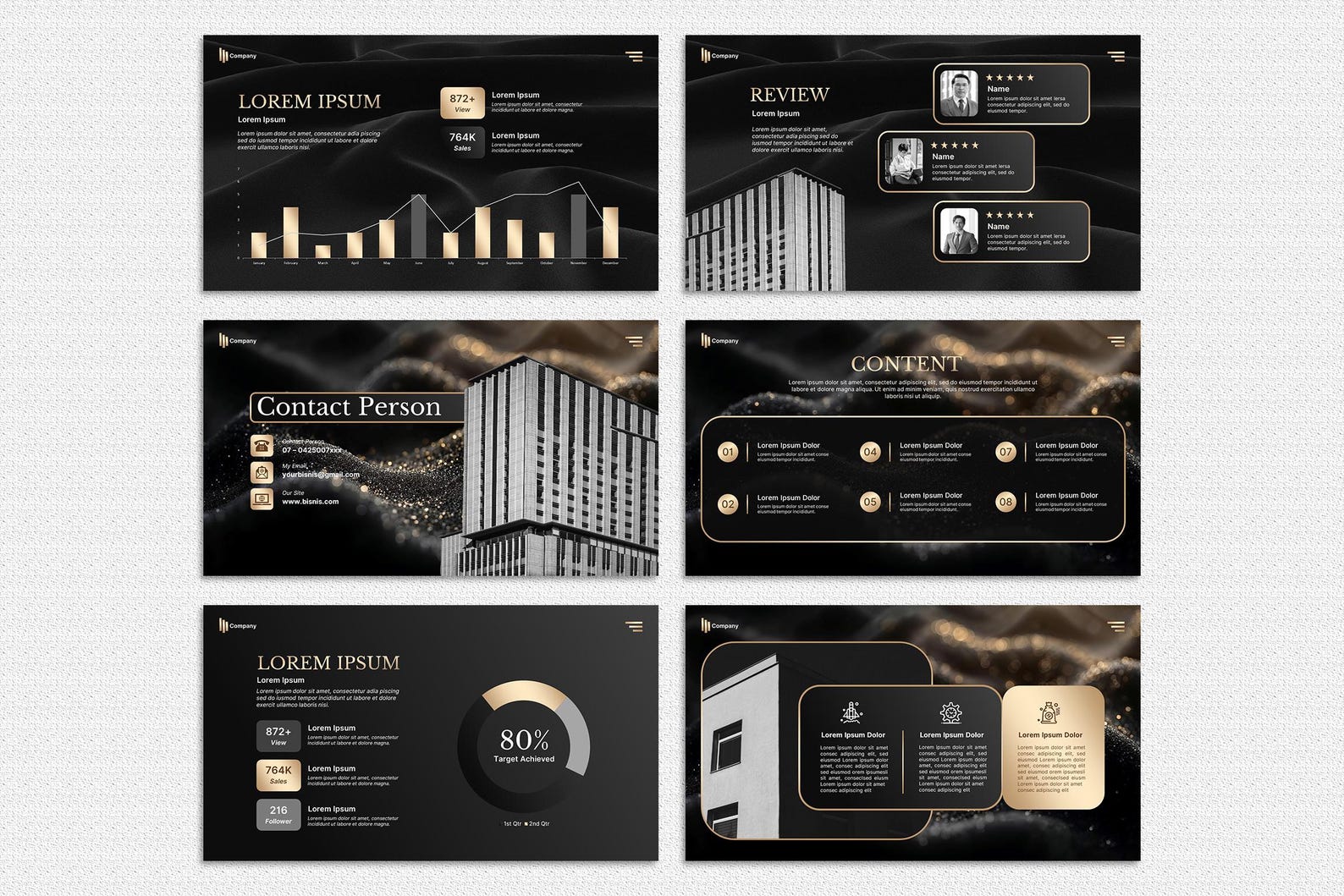 Luxury Black and Gold Powerpoint Template, Minimalist Business