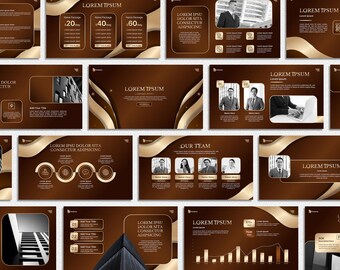 Luxus Braun & Gold Power Point Vorlage, Elegante Geschäftspräsentation, Premium Unternehmensfolien Canva