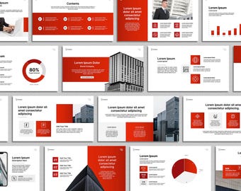 Minimal Red Powergold Vorlage, Modernes Business Deck, Marketing Strakeie & Präsentation Canva