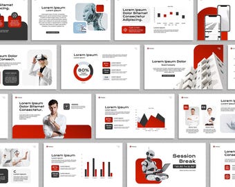 Red Black PowerPoint Template, Modern Business Presentation, Marketing Strategy, Minimalist Slide