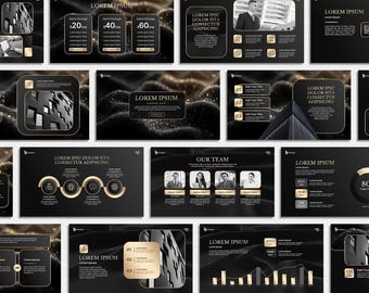 Luxury Black and Gold PowerPoint Template, Minimalist Business Presentation, Marketing Strategy Slides, Pitch Deck Templates