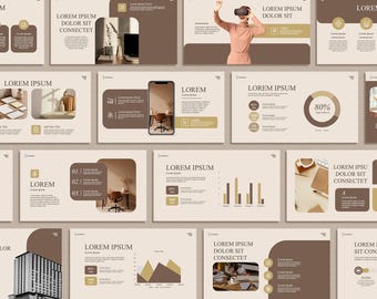 Brown Business Presentation Template, PowerPoint & Canva, Marketing Strategy, Beige Pitch Deck