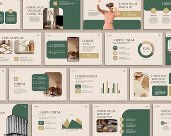 Green Gold Powerpoint Template, Presentation Canva Slide, Business Strategy, Sage Pitch Deck