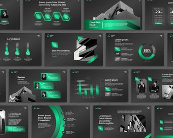 Grün schwarz Power Point Template, Business Marketing Persentation, modern futuristisch, Canva Pit Deck 2026