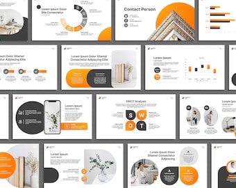 Minimal Orange Business Powerpoint-Vorlage, Präsentationsfolie, Marketingstragie, Canva Mesh Deck