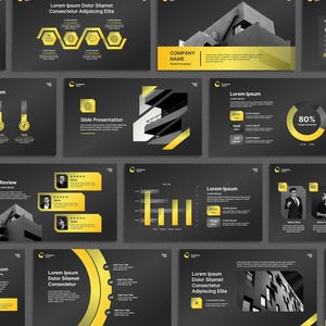 Gelb schwarz Power Point Template, Business Marketing Persentation, modernes futuristisches Schwarz, Canva Pocket Deck 2026