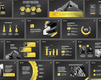 Gelb schwarz Power Point Template, Business Marketing Persentation, modernes futuristisches Schwarz, Canva Pocket Deck 2026