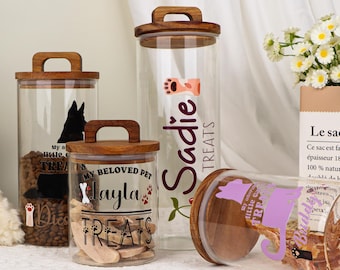 Personalized Pet Treat Jar – Custom Photo Glass Canister with Wood Lid