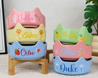 Personalized Pet Bowl: Ceramic Food Dish with Ears, Custom Name & Design