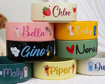 Tigela de cerâmica personalizada para animais de estimação – Prato personalizado para comida de cachorro e gato, 108 modelos.