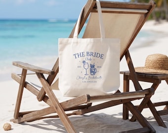 Custom The Bride Club Canvas Tote Bag,Bridesmaid Gift Tote, Bachelorette Gifts, Coastal Bride Bag, Engagement Tote Bag, Bride Canvas Bag