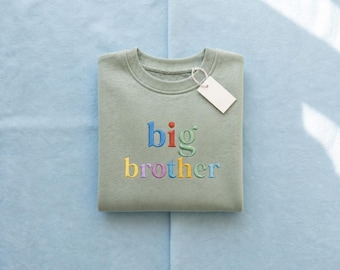 Personalized Big Brother Shirt, Pastel Embroidered Kids Sweatshirt, Custom Gift, Sibling Announcement, Toddler Girl Outfit.