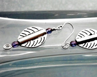 Silver & mauve earrings with sterling silver spirals // primitive // Czech glass / jewelry gift