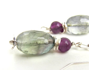 Fluorite earrings with silver accents / gemstone jewelry / inspired by nature/ elegant jewelry