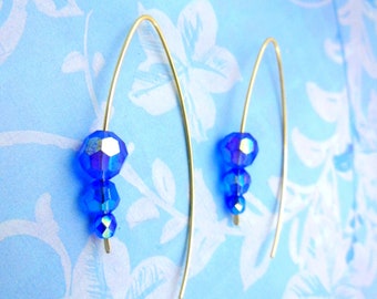 Blue crystal earrings on gold wire with rainbow flash / Thunder Polish / minimalist jewelry / brilliant sparkle