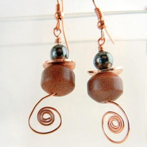 Goldstone earrings with hemalyke & copper wire spirals // gemstone jewelry / jewelry gift image 2