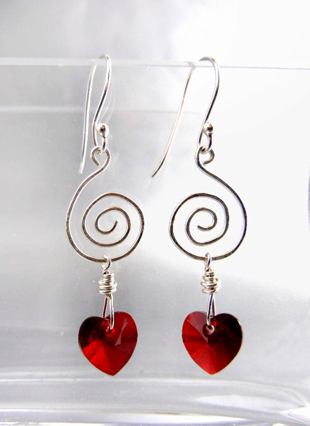 Red Heart Earrings of Swarovski Crystals on Sterling Silver - Etsy