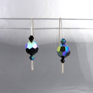 Dark blue crystal earrings with sterling silver hammered wire / jewel tone earrings / blues, greens, purples / jewelry gift image 2