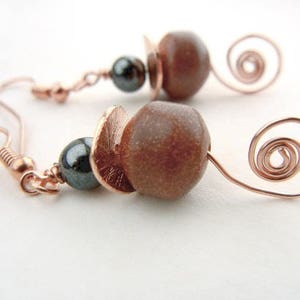 Goldstone earrings with hemalyke & copper wire spirals // gemstone jewelry / jewelry gift image 5