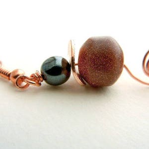 Goldstone earrings with hemalyke & copper wire spirals // gemstone jewelry / jewelry gift image 3