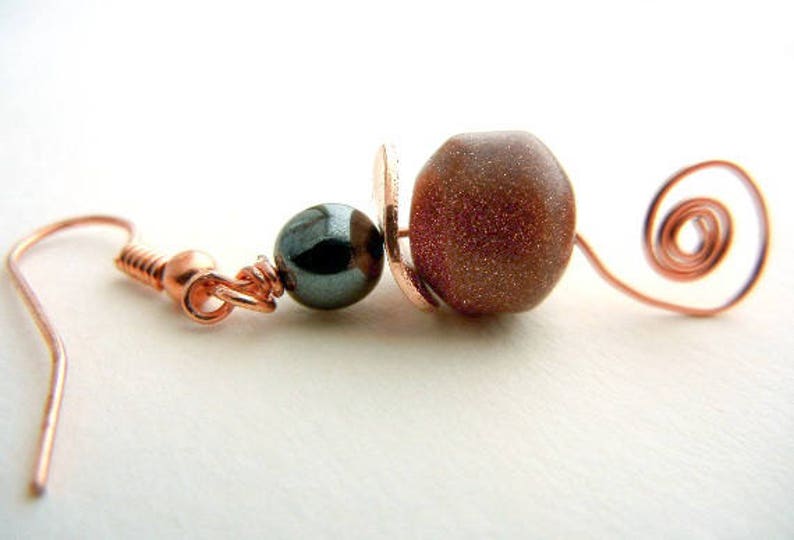 Goldstone earrings with hemalyke & copper wire spirals // gemstone jewelry / jewelry gift image 3