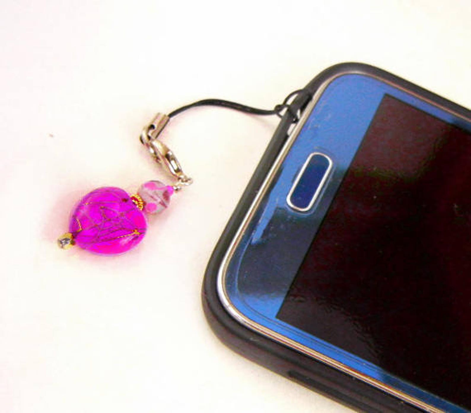 Cell Phone Charm of Pink Heart Includes BOTH Plug & String - Etsy
