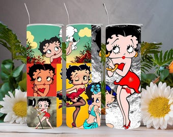 Diseño de Betty Boop para vaso térmico / Vaso térmico delgado de 20 oz PNG / Descarga digital de sublimación con diseño de dibujos animados retro
