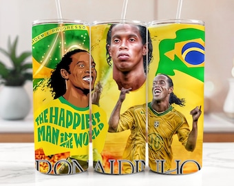 Bicchiere termico Ronaldinho: leggenda del calcio brasiliano, in acciaio inossidabile da 590 ml con cannuccia
