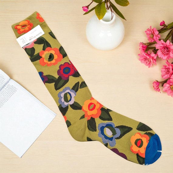 Floral Cotton Crew Socks: Spring Fashion Dress Socks - Etsy Israel