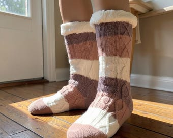 Sherpa Lined Slipper Socks – Non-Slip Fuzzy House Socks