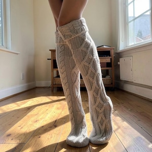 Knit Over-the-Knee Socks, Slouchy Cable Knit Leg Warmers