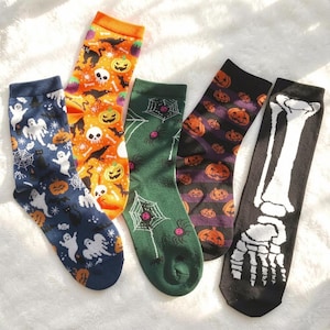Harajuku Halloween Socks, Cosplay Bone Spiderweb Design
