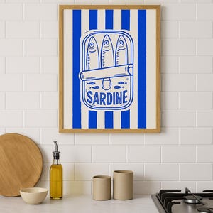 Whimsical Sardine Art Prints, Vintage Style Wall Decor, Nautical Poster, Seafood Kitchen Art, Unique Gift for Food Lovers