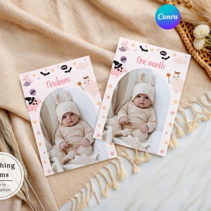 Pink Halloween First Birthday Photo Banner: Spooky One Milestone (Digital Download) KK1