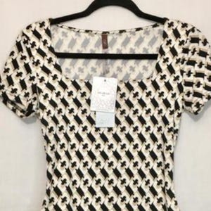 Vintage Black & White Geometric Print Top Size M