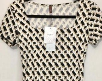 Vintage Black & White Geometric Print Top Size M