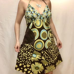 Short Tie Neck Y2k Vintage Floral Halter Dress Size EUR 40