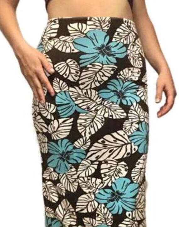 Black Blue Tropical Floral Maxi Skirt Size M - Main Image