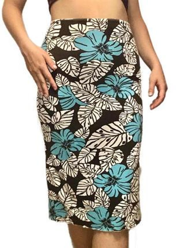 Black Blue Tropical Floral Maxi Skirt Size M - Main Image
