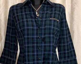 Guess Blue & Green Plaid Button-down Shirt Size M