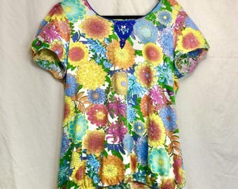 Next Floral Print Lantern Sleeves Bright T-shirt Size 20
