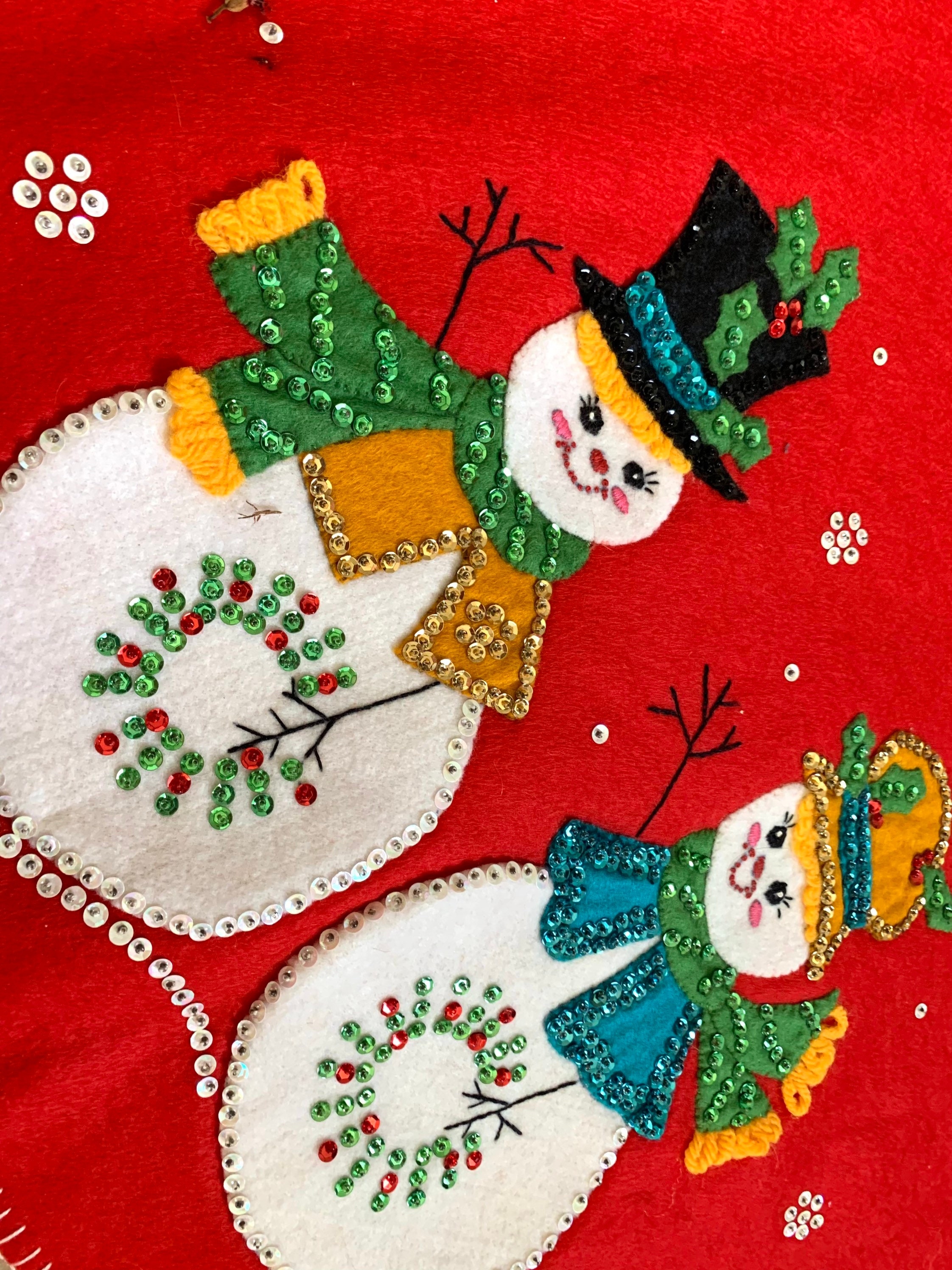 Vintage Bucilla Sequin and Felt Mr and Mrs Snowman Christmas Etsy