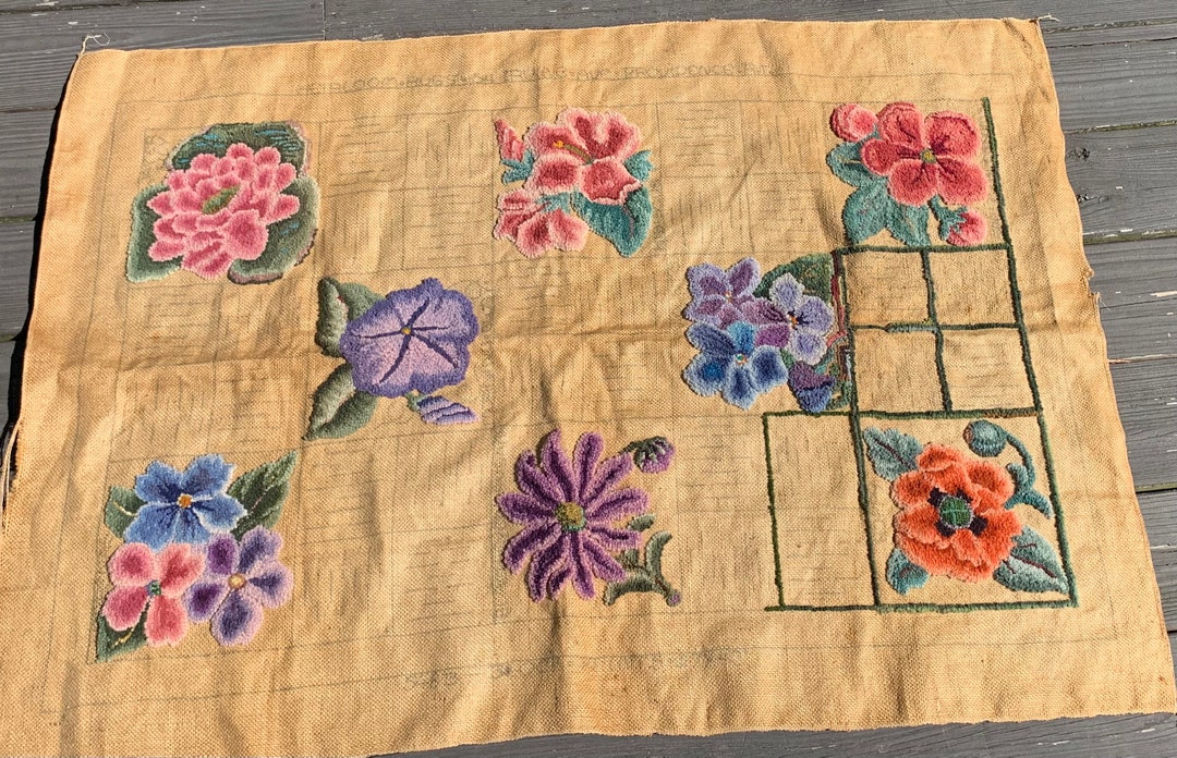 Unfinished Crewel Embroidered Rugheirloom Rhode Island 32x47 Etsy