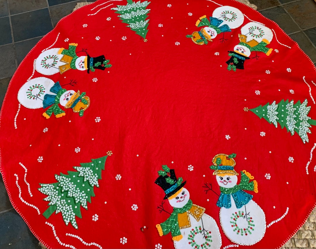 Vintage Bucilla Sequin and Felt Mr and Mrs Snowman Christmas Etsy