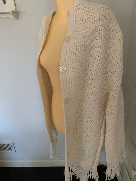 Handmade Knitted Button Down Cream Colored Poncho