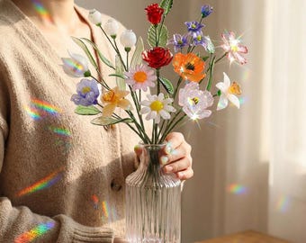 Ramo de flores de vidrio soplado para el mes de nacimiento: arte floral de vidrio soplado, regalo único de cumpleaños y aniversario, decoración para el hogar que perdura.