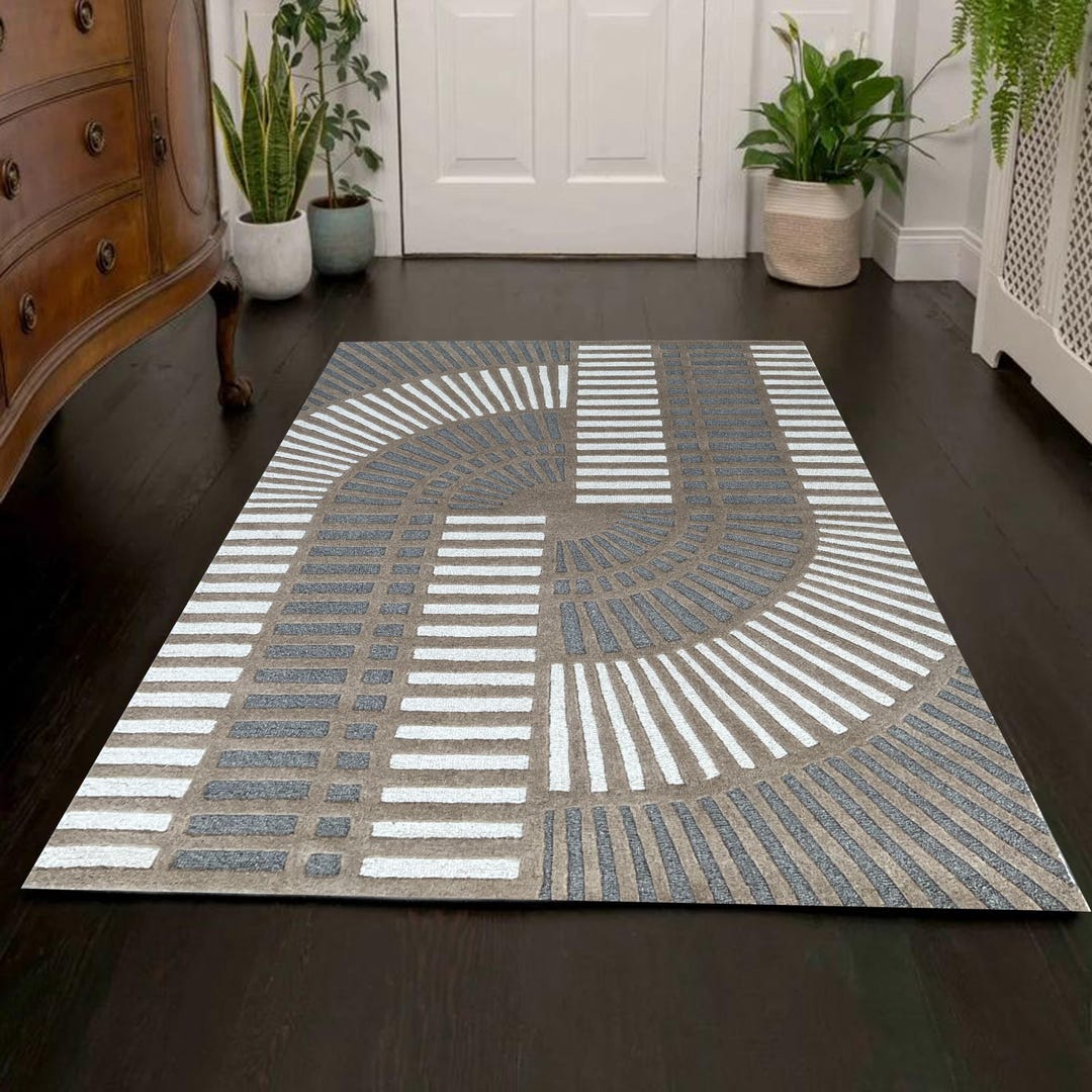Pathways Rug Modern Geometric Pathway Pattern Rug – Grey, White & Beige - Etsy