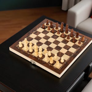 Wooden 3-in-1 Chess, Checkers & Backgammon Set – Magnetic Folding Travel Board Game 9.6x9.6 in