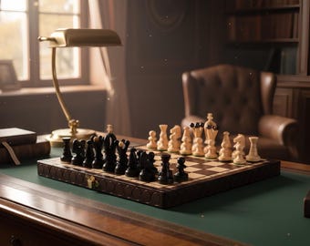 Juego de ajedrez de madera artesanal con tablero plegable forrado de terciopelo de 11,4 × 11,4 pulgadas